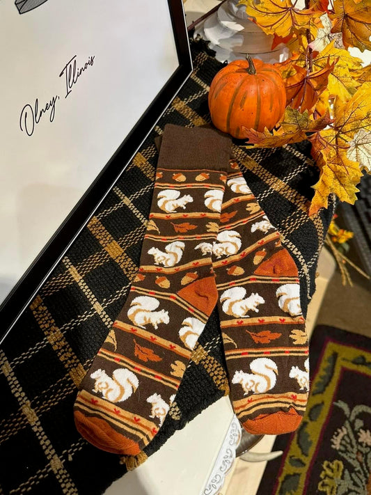 White Squirrel Fall Socks